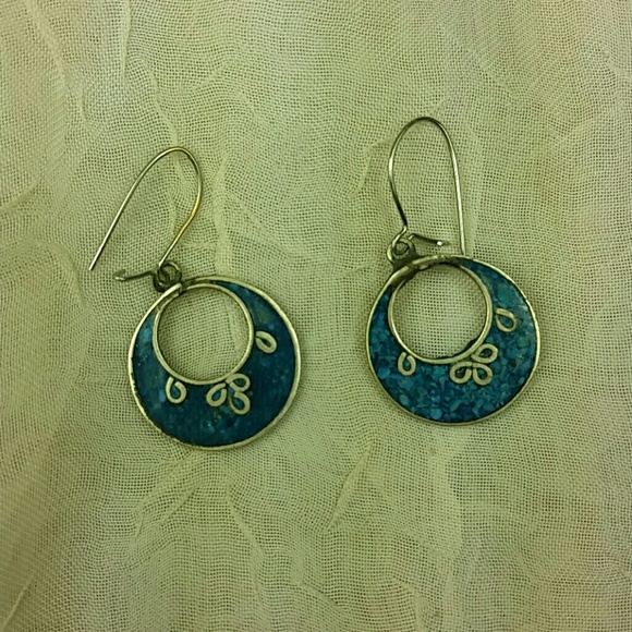 Jewelry - Sterling silver blue inlay hoop earrings 3/4"